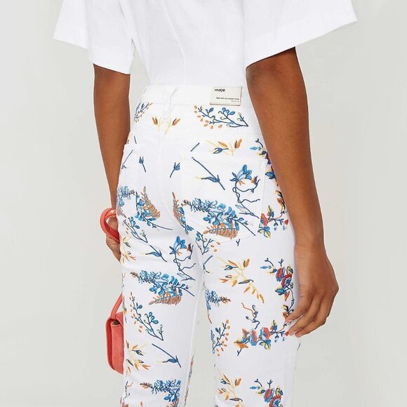 NWT Maje white & floral embroidered mid rise jeans, FR36 (S or 26) - Picture 7 of 10